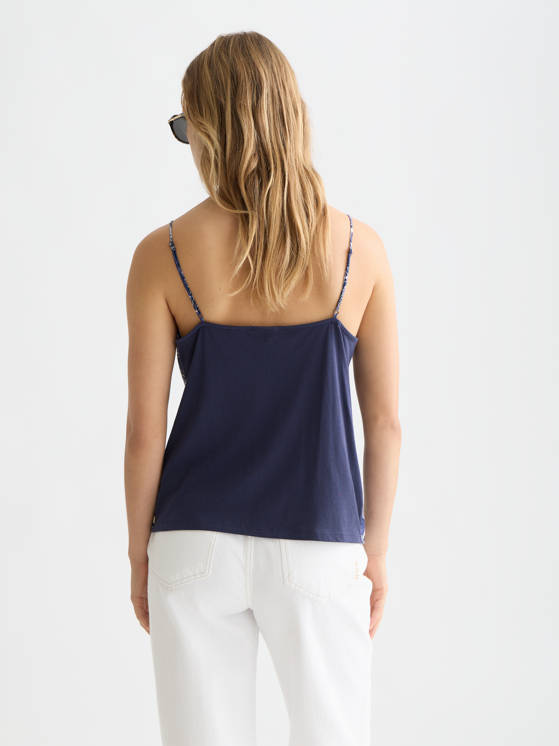 Scotch & Soda woven jersey tank top with a sleeveless design and relaxed fit, shown from the back view.