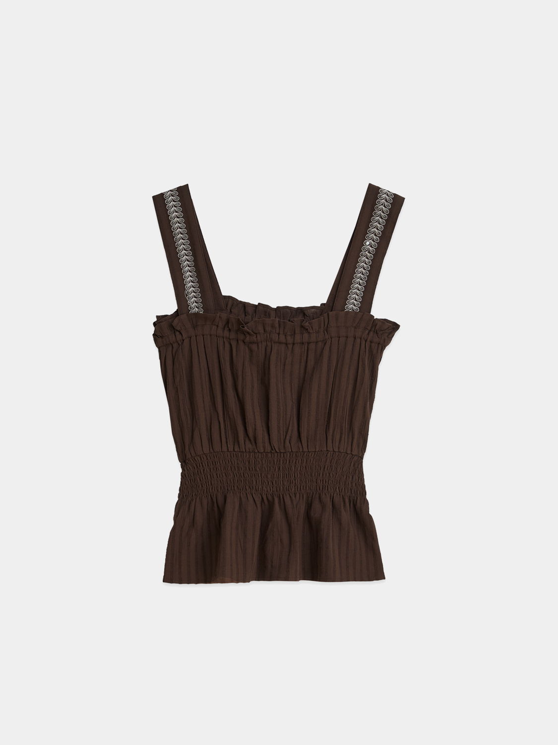 Black Scotch & Soda smocked waist tank top with adjustable straps and relaxed fit, perfect for casual summer outfits.