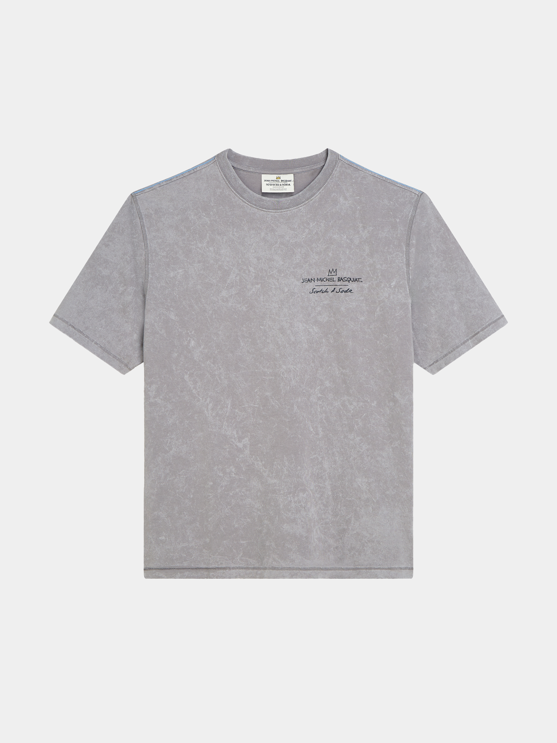 Short-sleeve SCOTCH & SODA t-shirt featuring a vibrant Basquiat artwork print on the front.
