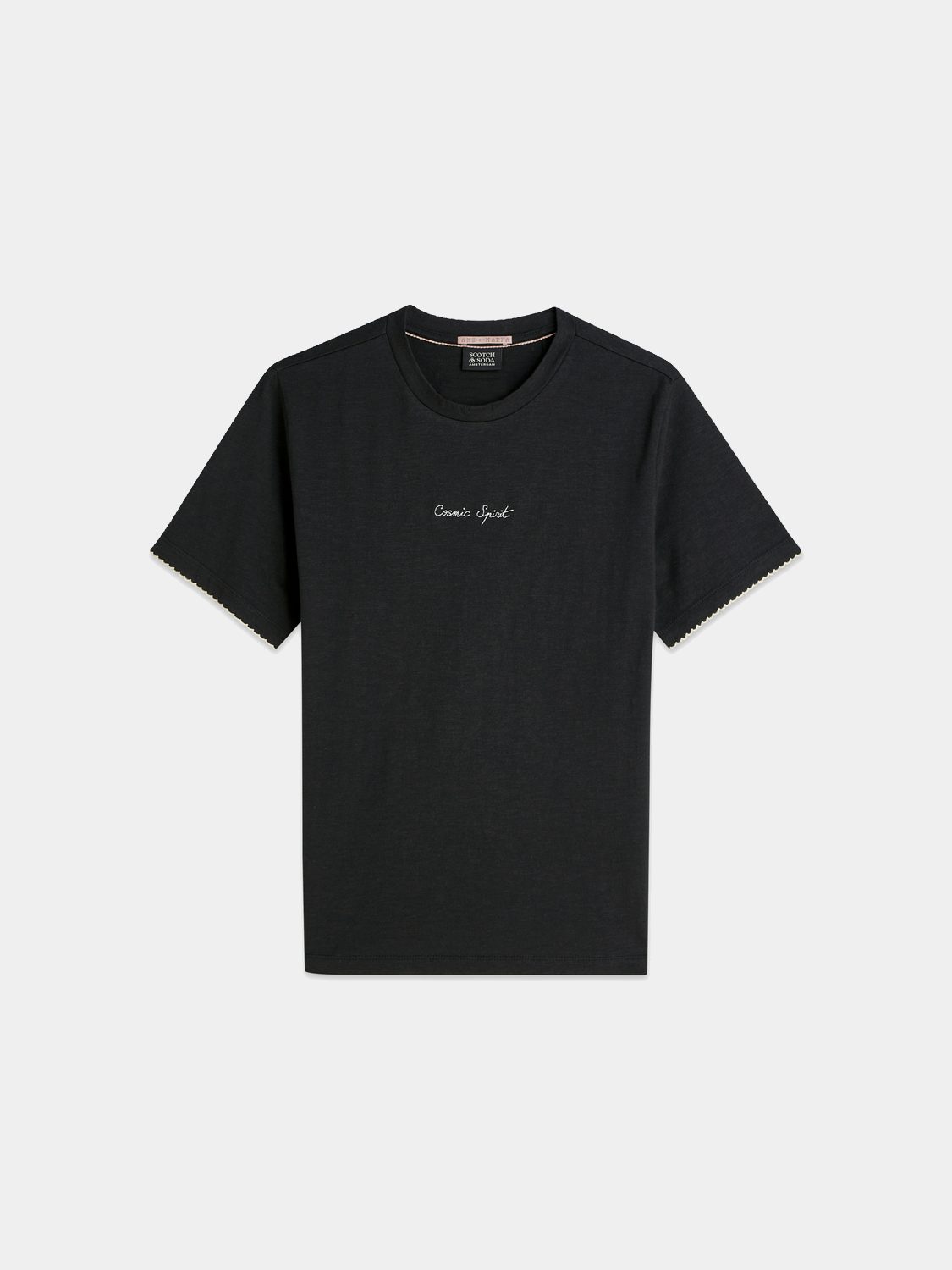 White embroidered slub T-shirt from Scotch & Soda with short sleeves and subtle embroidered design on the front.