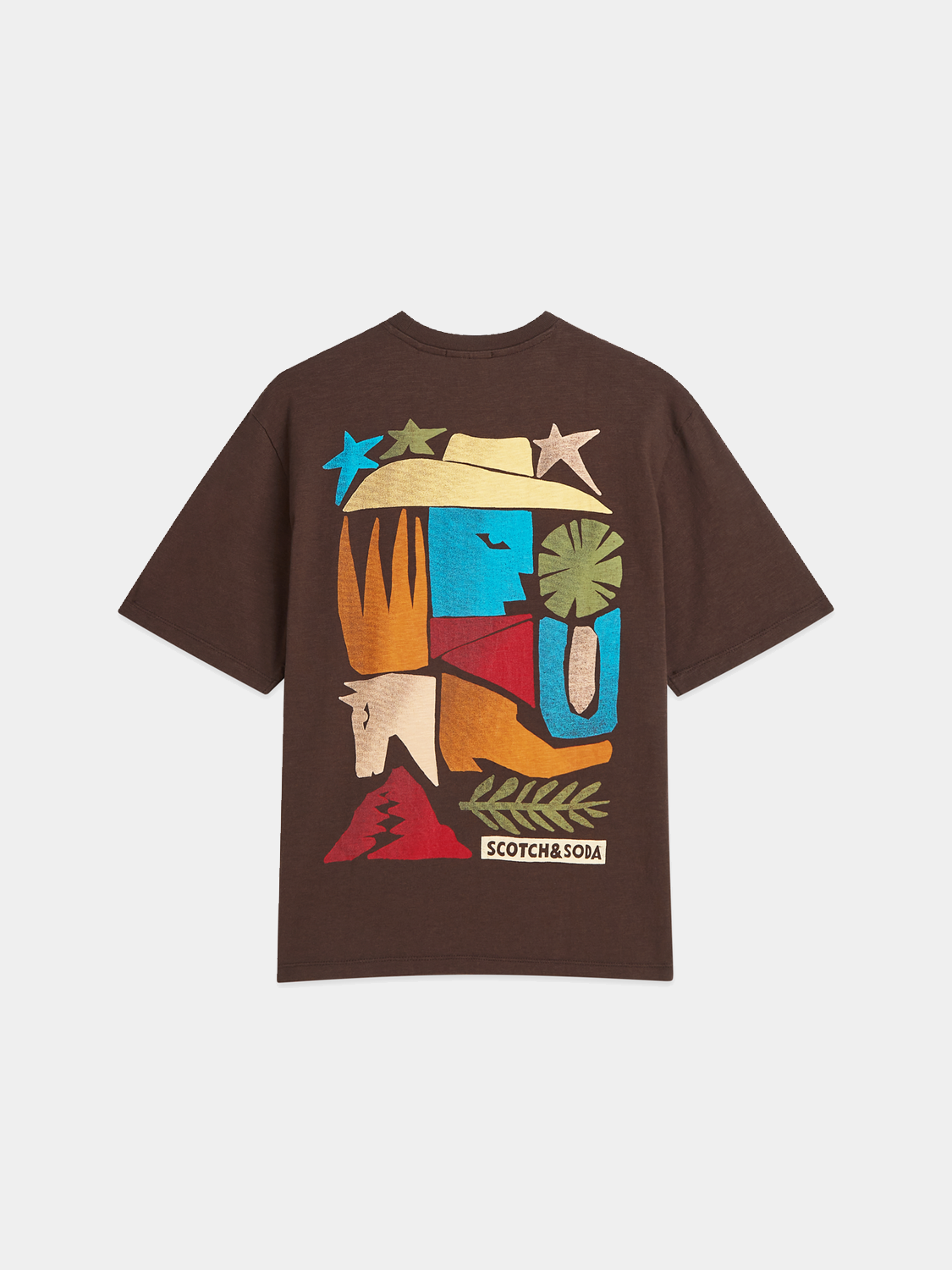 Black artwork t-shirt from Scotch & Soda featuring a graphic print on the front, short sleeves, and casual fit.