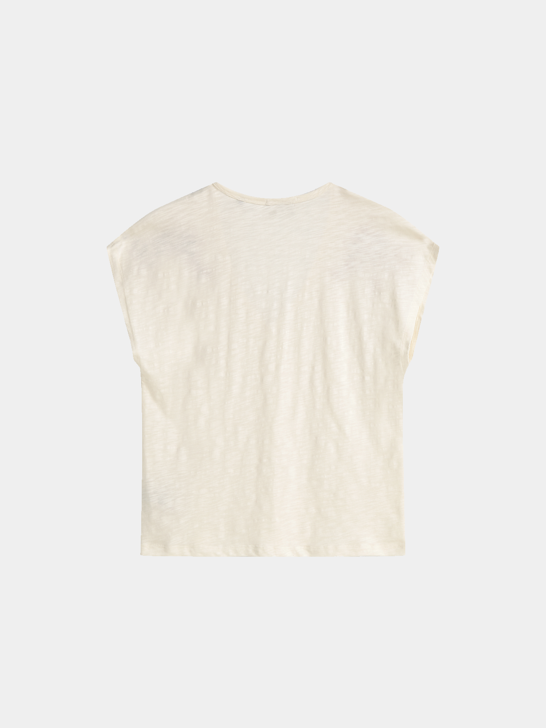 Back view of SCOTCH & SODA embroidered V-neck short sleeve T-shirt with colorful floral embroidery on black fabric.
