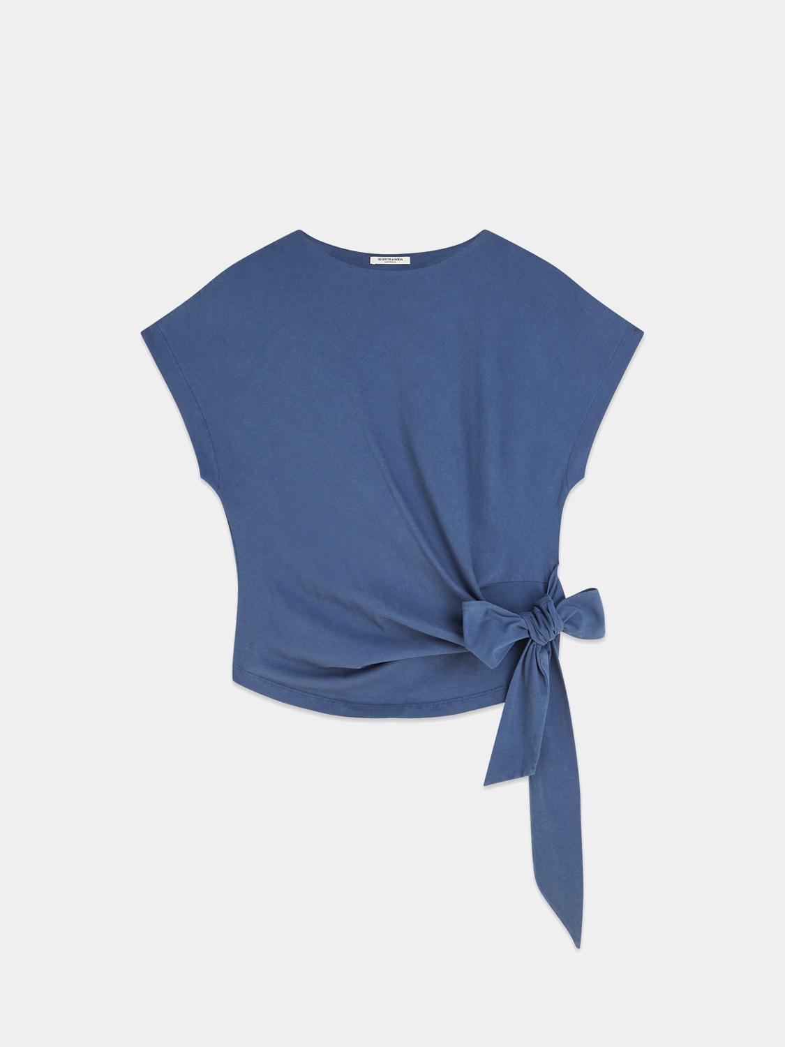 Light blue short sleeve Scotch & Soda knotted t-shirt with a relaxed fit, featuring a stylish front knot design.