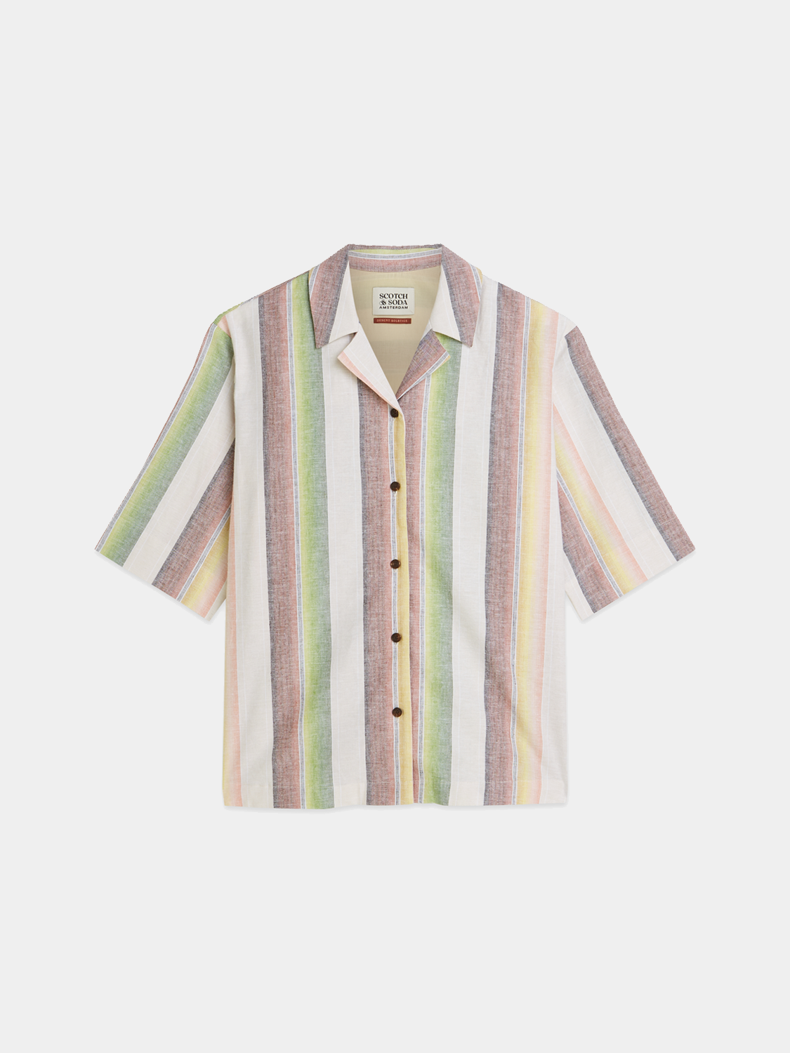 Striped Scotch & Soda short sleeve shirt with a classic pattern, featuring a button-up front and collar, casual summer style.