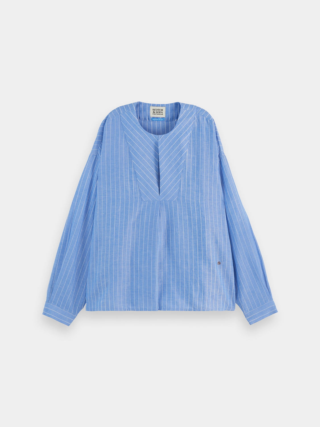 Striped cotton-linen woven blouse from Scotch & Soda with a relaxed fit and button-front design.
