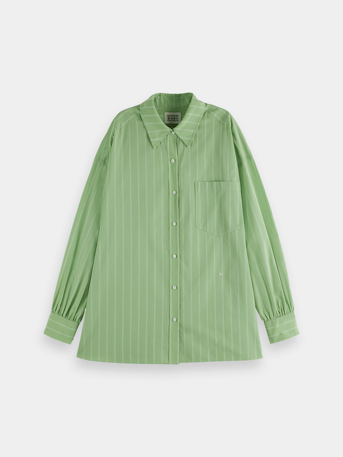 Long-sleeve striped girlfriend shirt by Scotch & Soda, featuring a casual fit with bold horizontal stripes and classic collar.