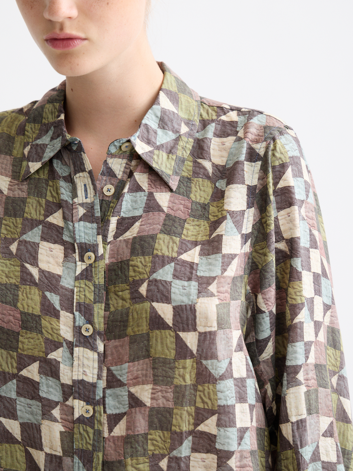 Long-sleeve printed shirt from Scotch & Soda featuring a stylish pattern and classic fit, displayed on a model.