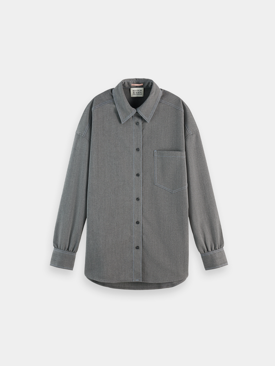 Long-sleeve girlfriend herringbone shirt by Scotch & Soda, featuring a stylish checkered pattern and classic collar.