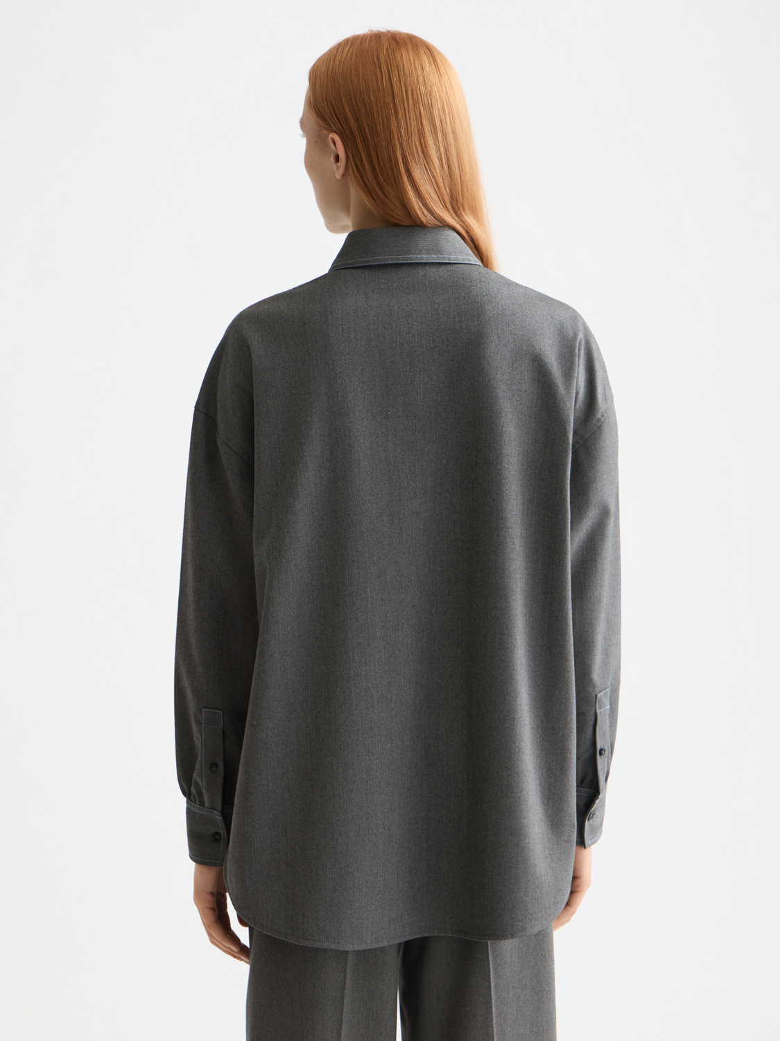 Long sleeve Scotch & Soda girlfriend herringbone shirt with a back view showcasing the stylish pattern and tailored fit.