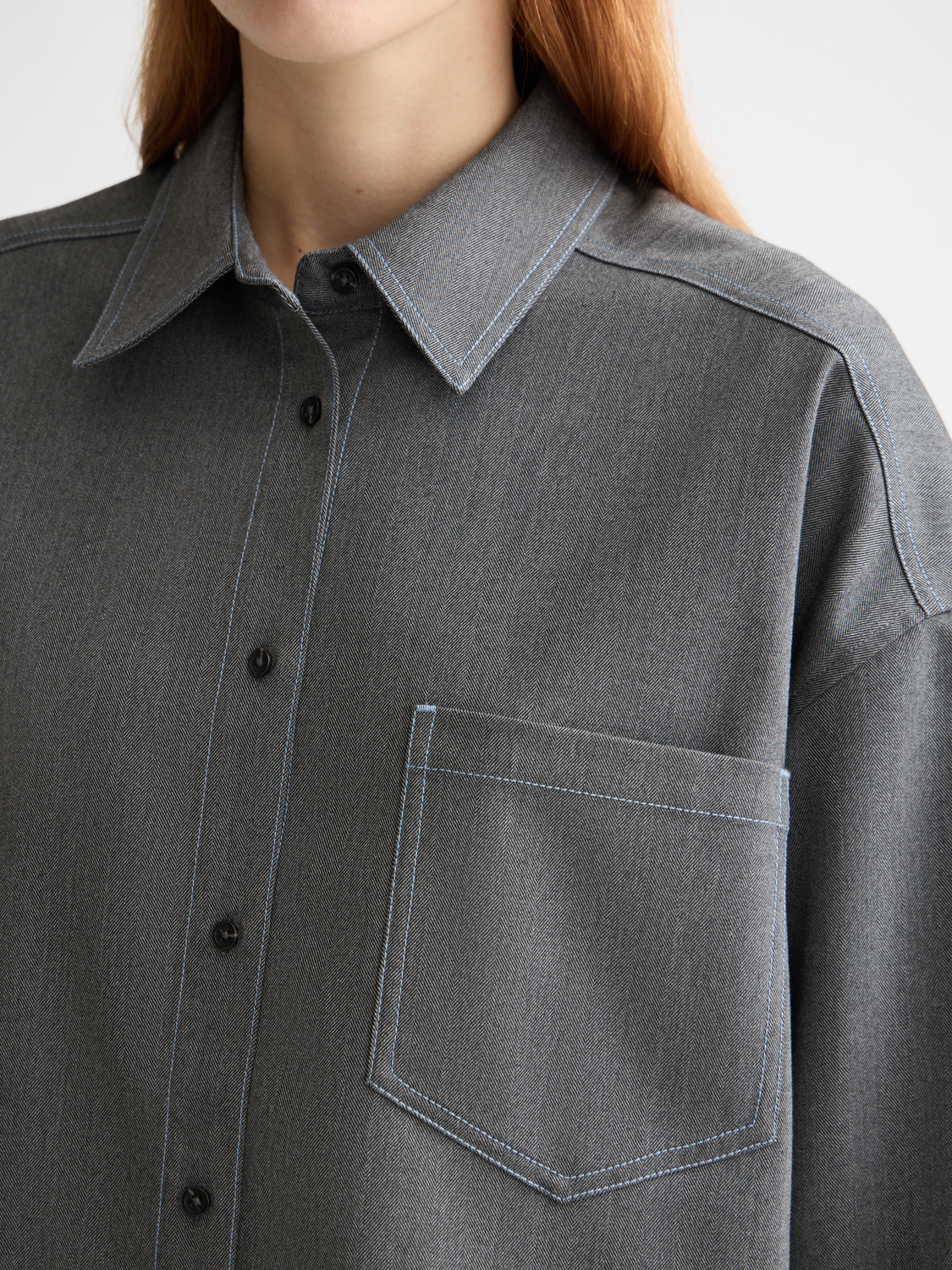 Long sleeve girlfriend herringbone shirt by Scotch & Soda, featuring a stylish herringbone pattern and classic collar detail.