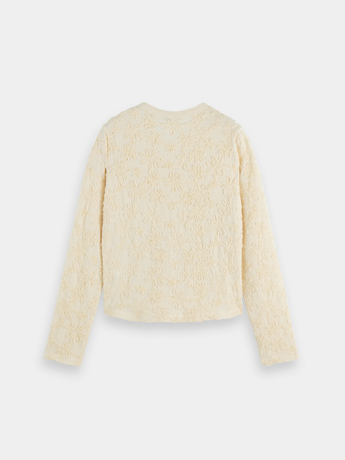 Long sleeve textured button-up top from Scotch & Soda featuring a stylish design and classic collar, displayed on a neutral background.