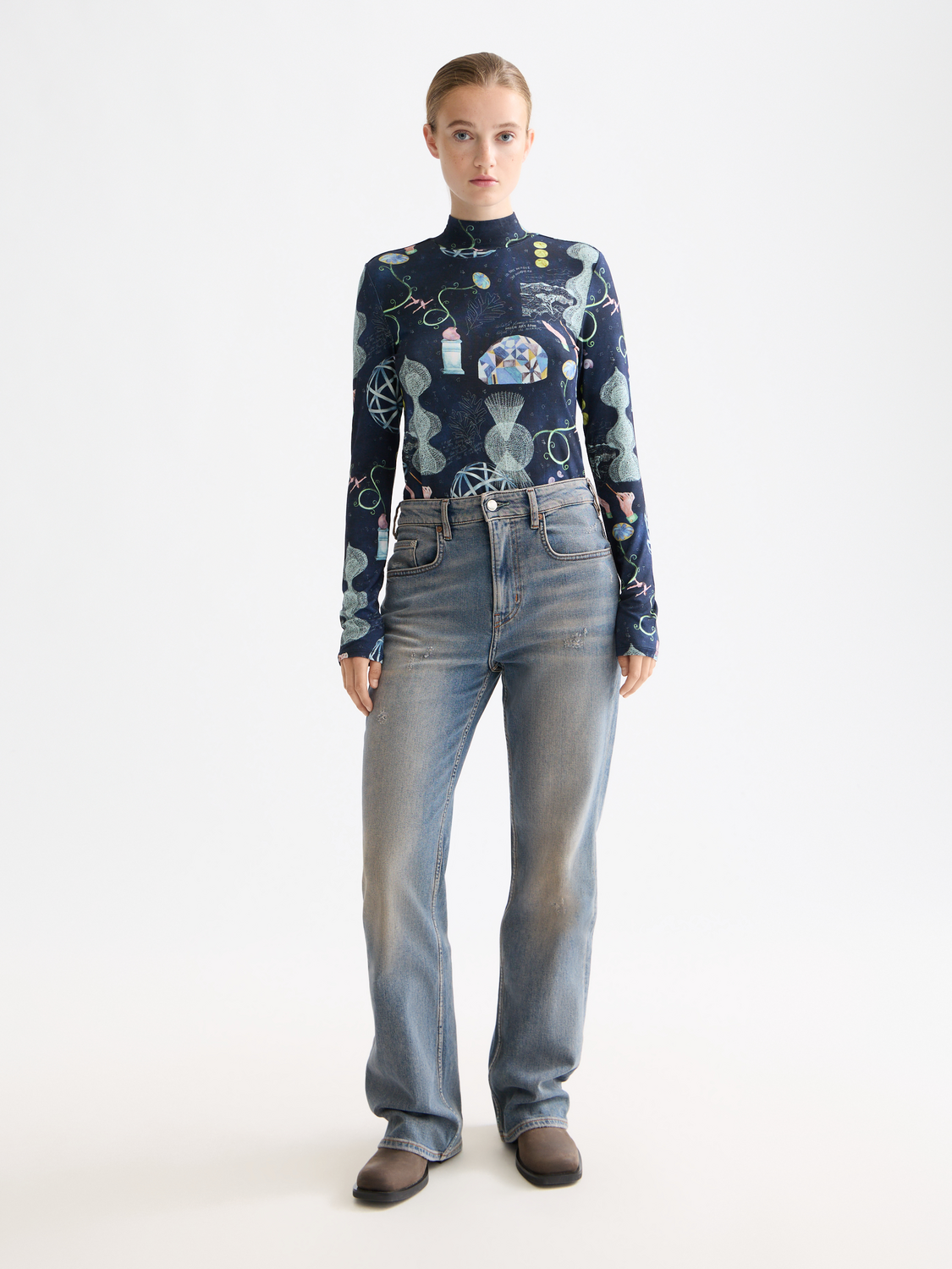 Long sleeve printed mock neck tee by Scotch & Soda, featuring a stylish design and comfortable fit.