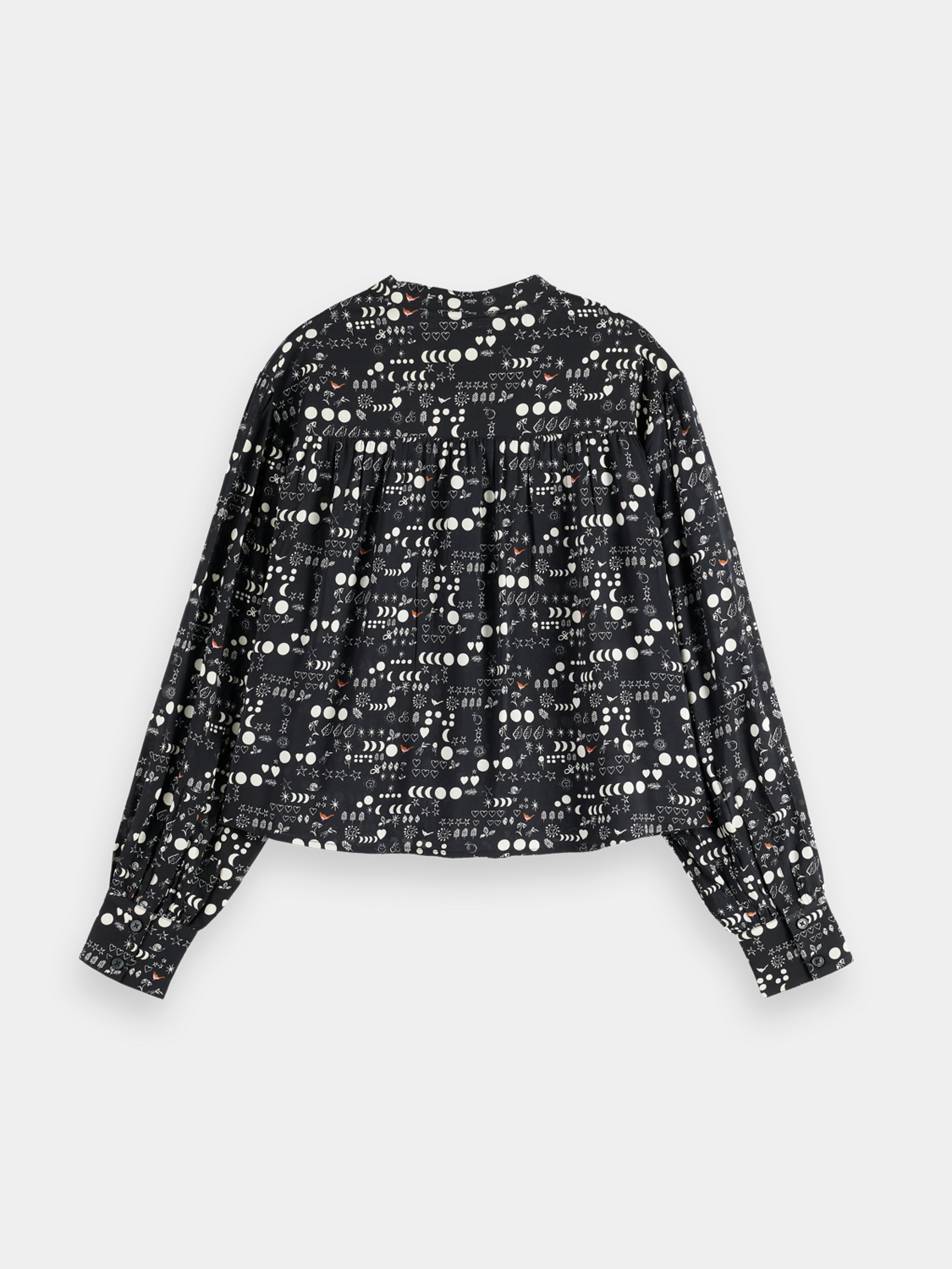 Black printed pintuck woven top by Scotch & Soda with detailed pintuck stitching and a relaxed fit.