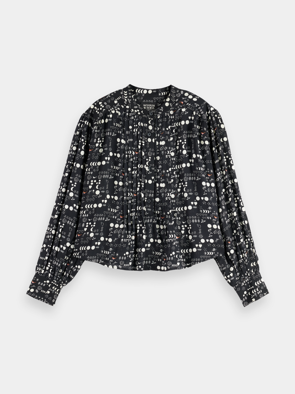 Printed pintuck woven shirt from Scotch & Soda featuring a stylish design and tailored fit.
