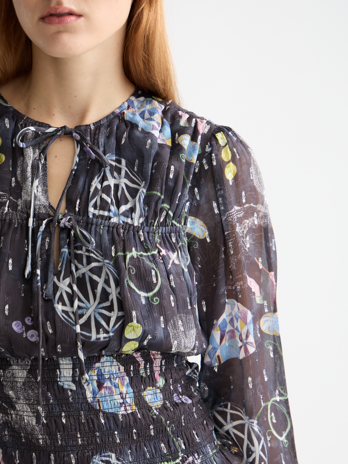 Woven Scotch & Soda smocked waist top in lightweight fabric, featuring a fitted bodice and adjustable shoulder straps.