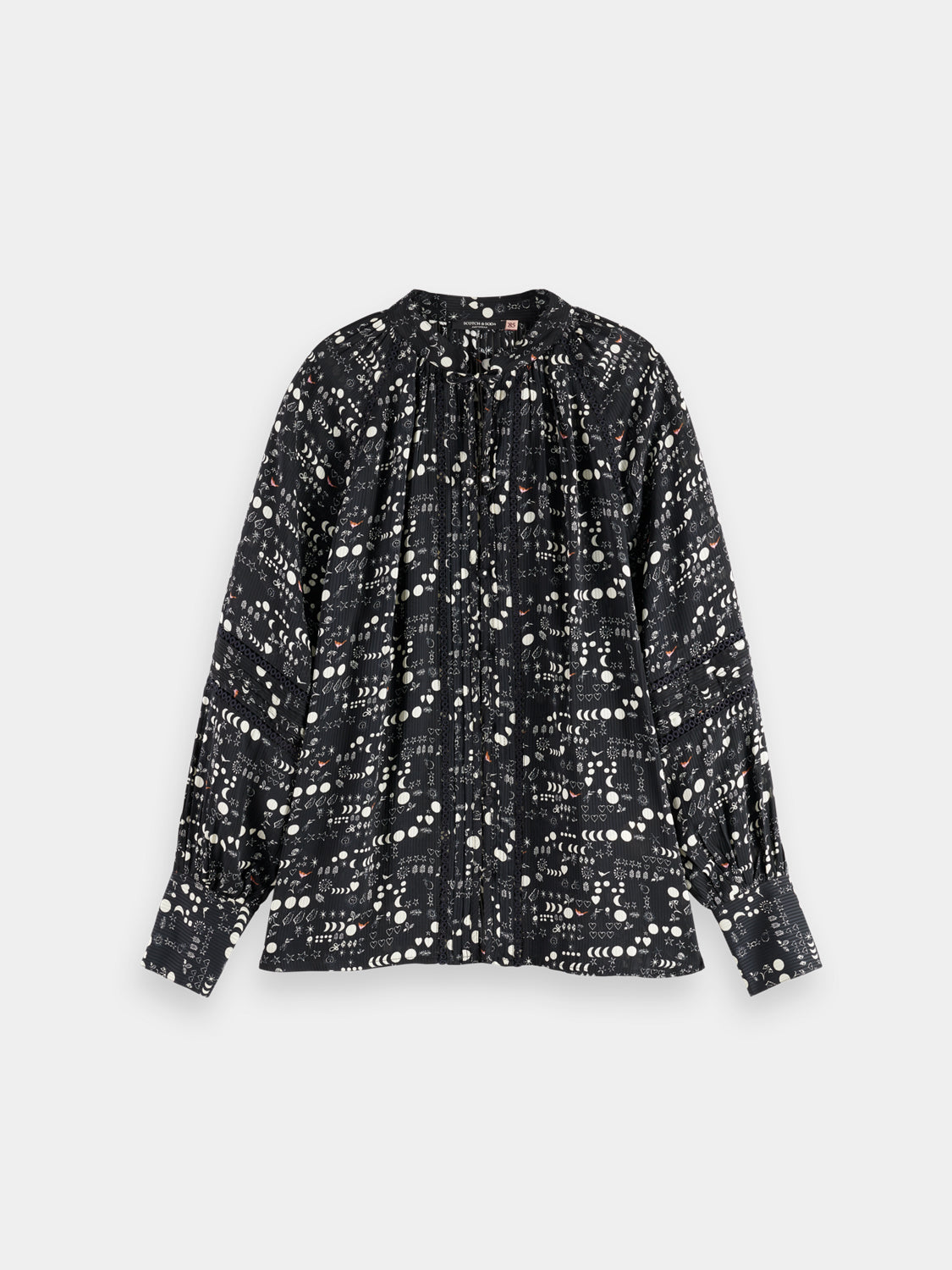 Scotch & Soda woven blouse with delicate lace detail, long sleeves, and a stylish, feminine design.