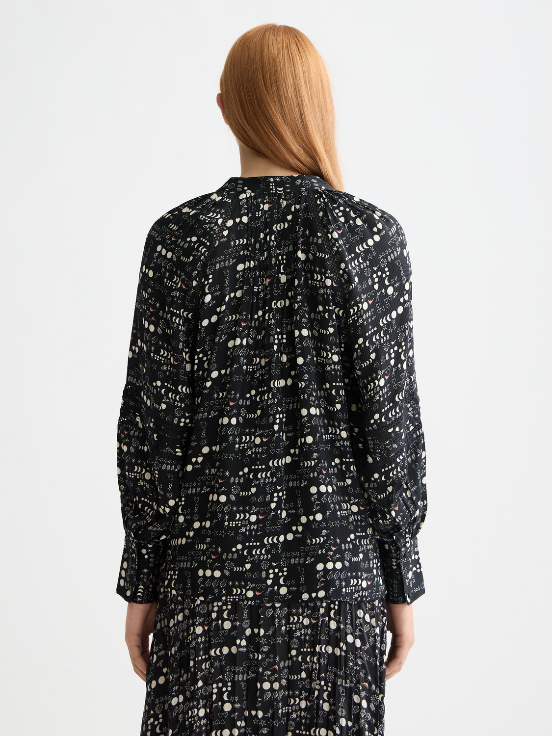 SCOTCH & SODA lace detail woven blouse featuring intricate lace accents and a classic fit, shown on a model.