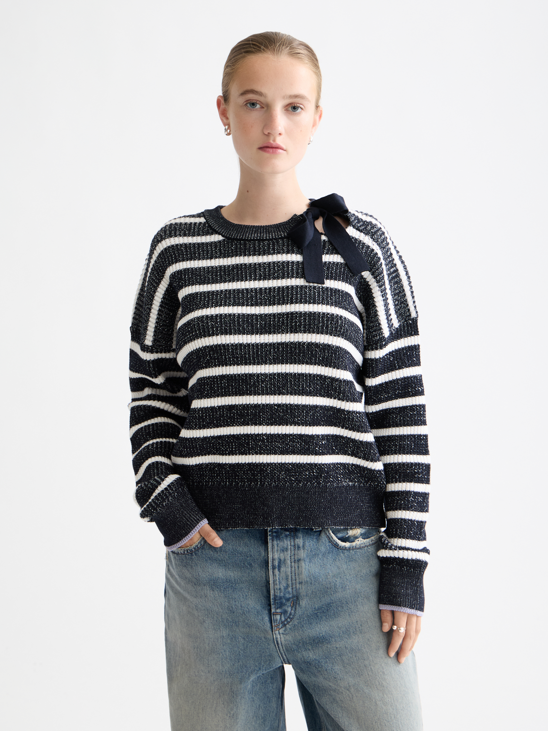 Stripe tie neck pullover - Scotch & Soda NZ