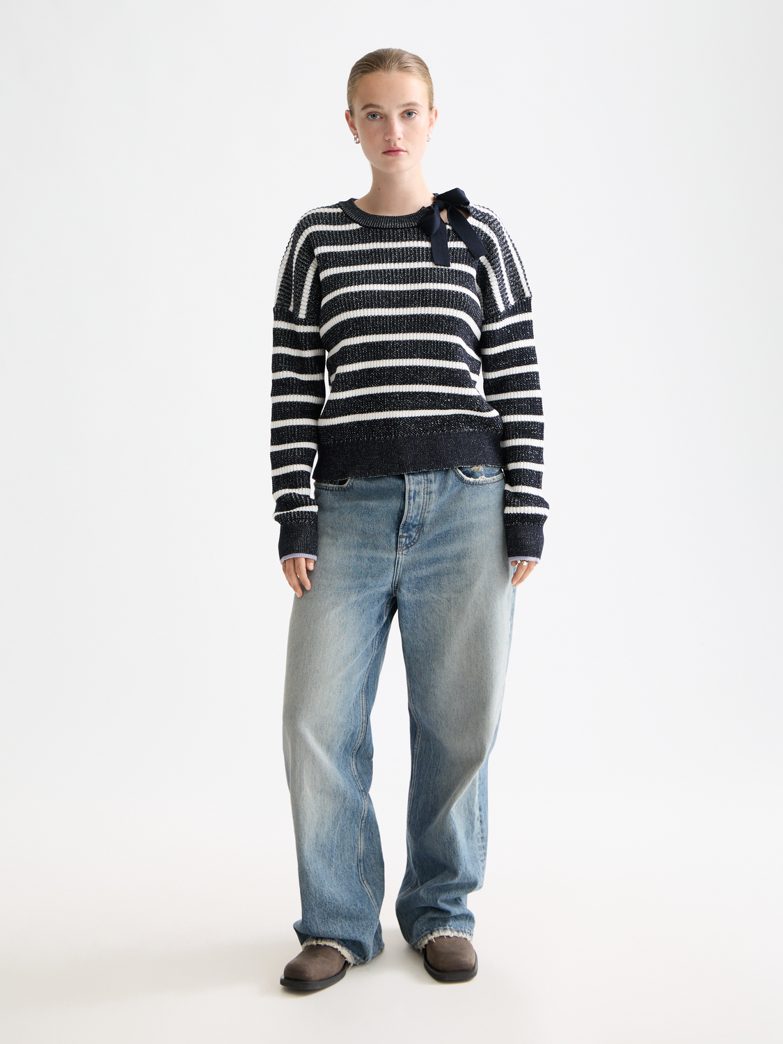 Stripe tie neck pullover - Scotch & Soda NZ