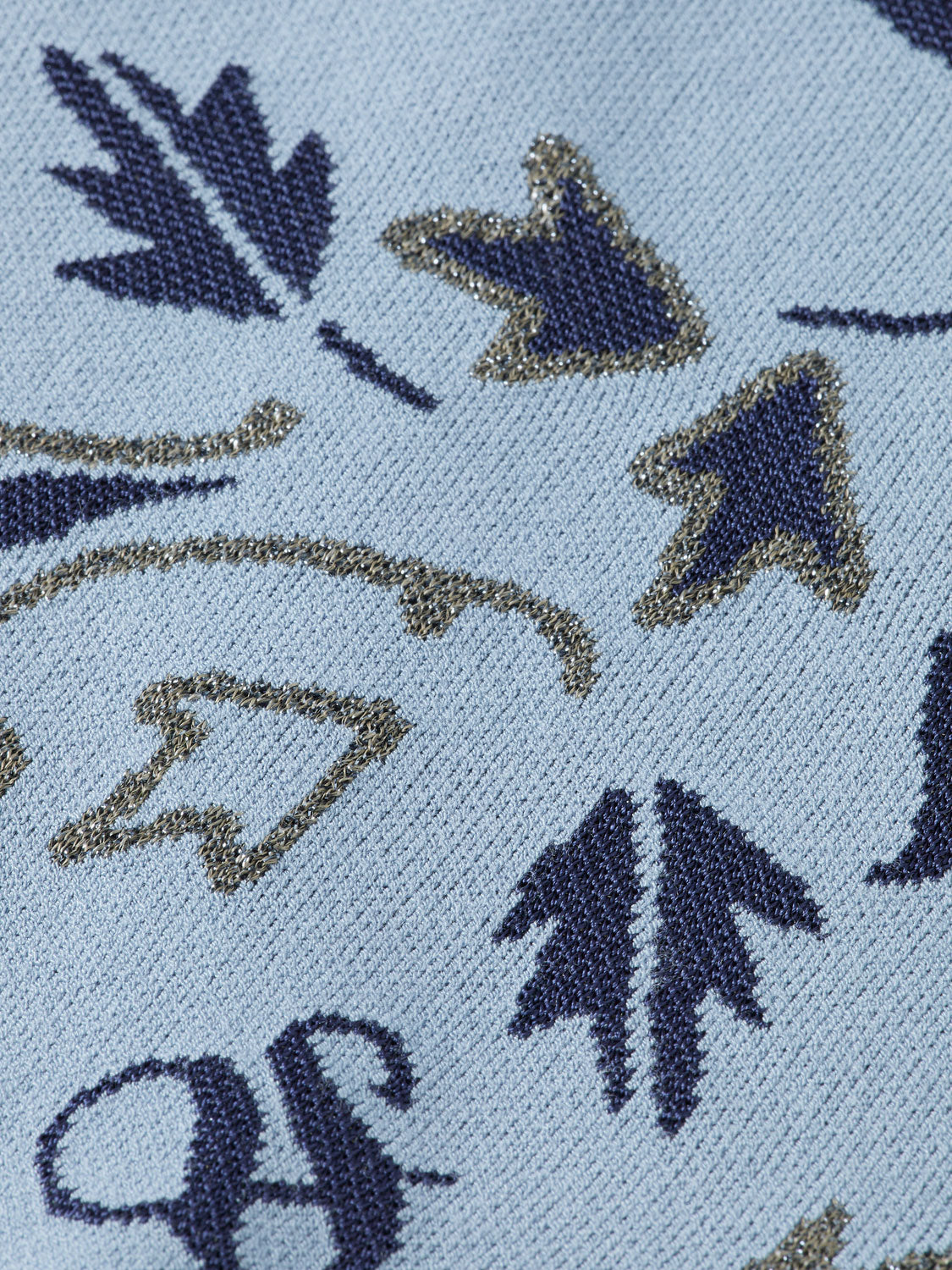 Gray Scotch & Soda jacquard knit pullover with intricate patterns, long sleeves, and a crew neckline.