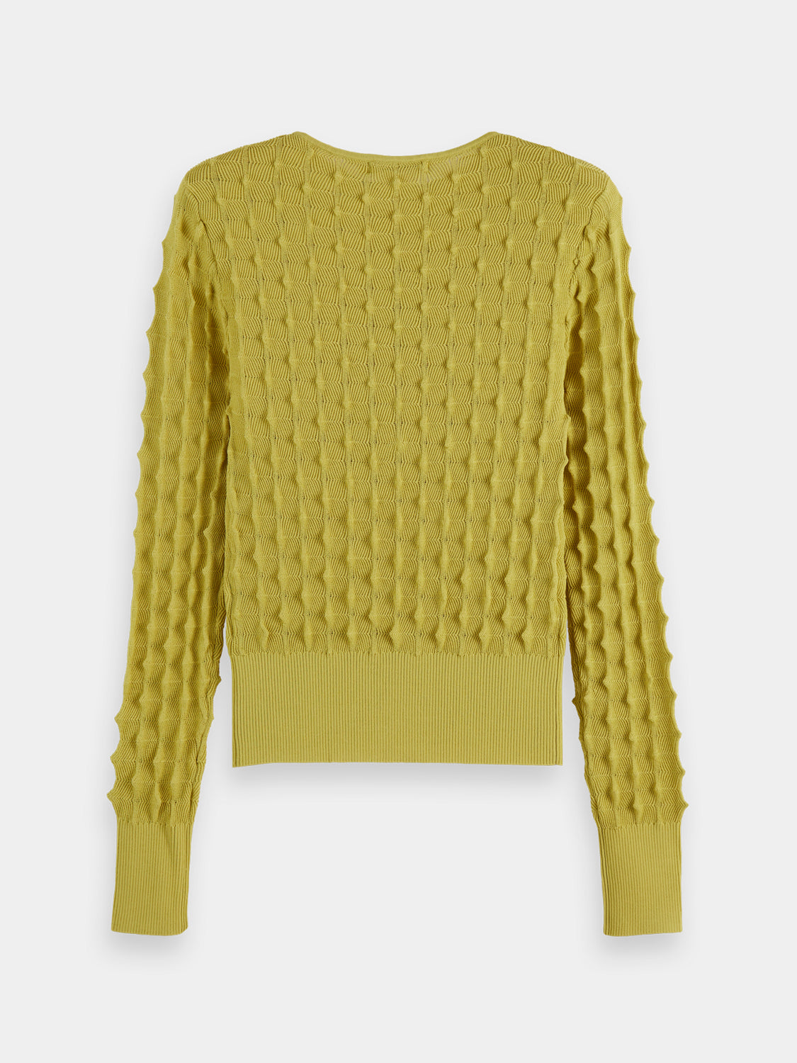 Black textured stitch knitwear pullover by Scotch & Soda, featuring detailed stitching and a cozy fit.