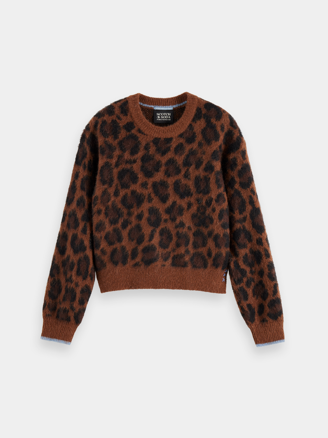 Fuzzy jacquard knitwear pullover by Scotch & Soda featuring intricate patterns and a cozy, textured design.