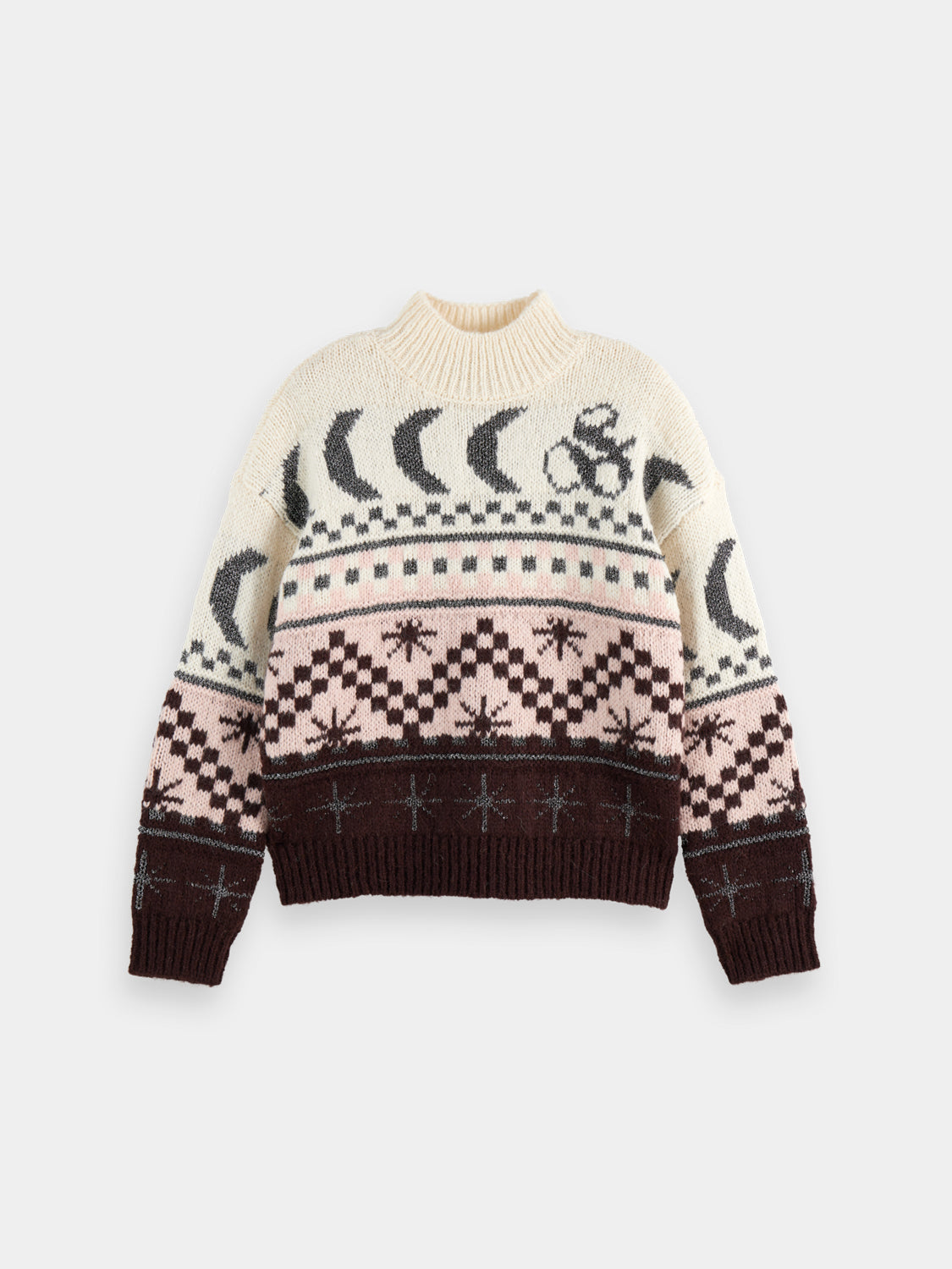Metallic Fair Isle knitwear pullover by Scotch & Soda featuring a colorful, intricate pattern on a cozy, stylish sweater.