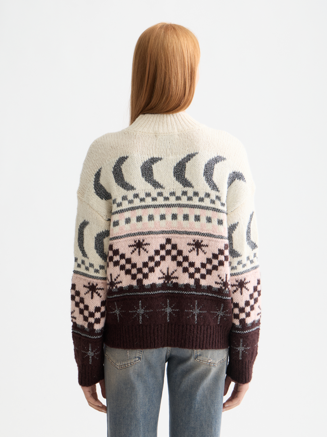 Metallic Fair Isle knitwear pullover by Scotch & Soda featuring a festive pattern in metallic and traditional colors.