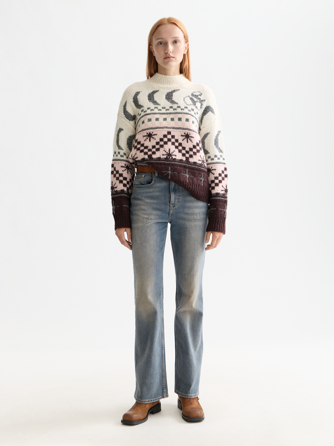 Metallic Fair Isle knitwear pullover by Scotch & Soda featuring a colorful winter pattern and ribbed cuffs.