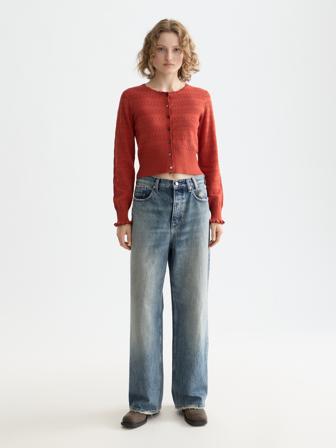 Pointelle knitted cardigan from Scotch & Soda, featuring delicate openwork knit and a cozy, stylish design.