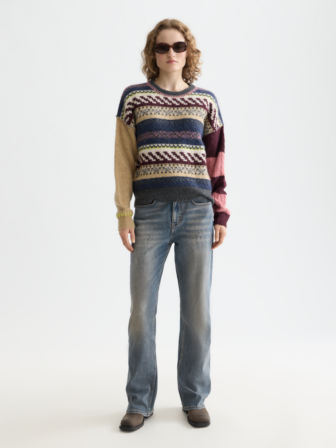 SCOTCH & SODA Blocked Fair Isle pullover knitwear with patterned color-block design