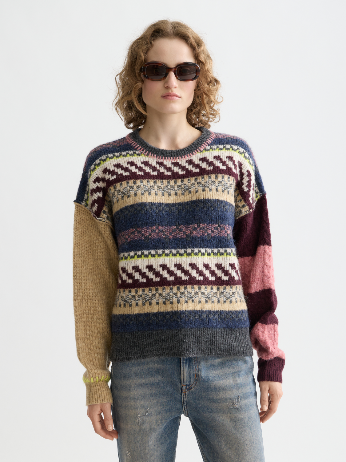SCOTCH & SODA Blocked Fair Isle pullover knitwear with geometric color-blocked pattern