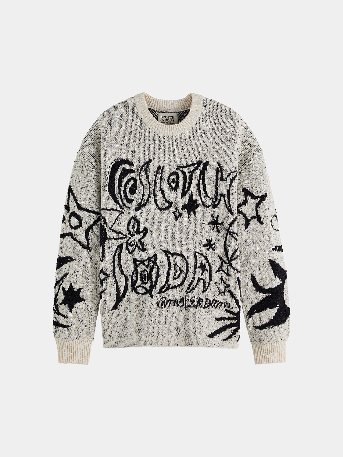 Scotch & Soda jacquard knit pullover featuring intricate patterns and a cozy fit, perfect for stylish casual wear.