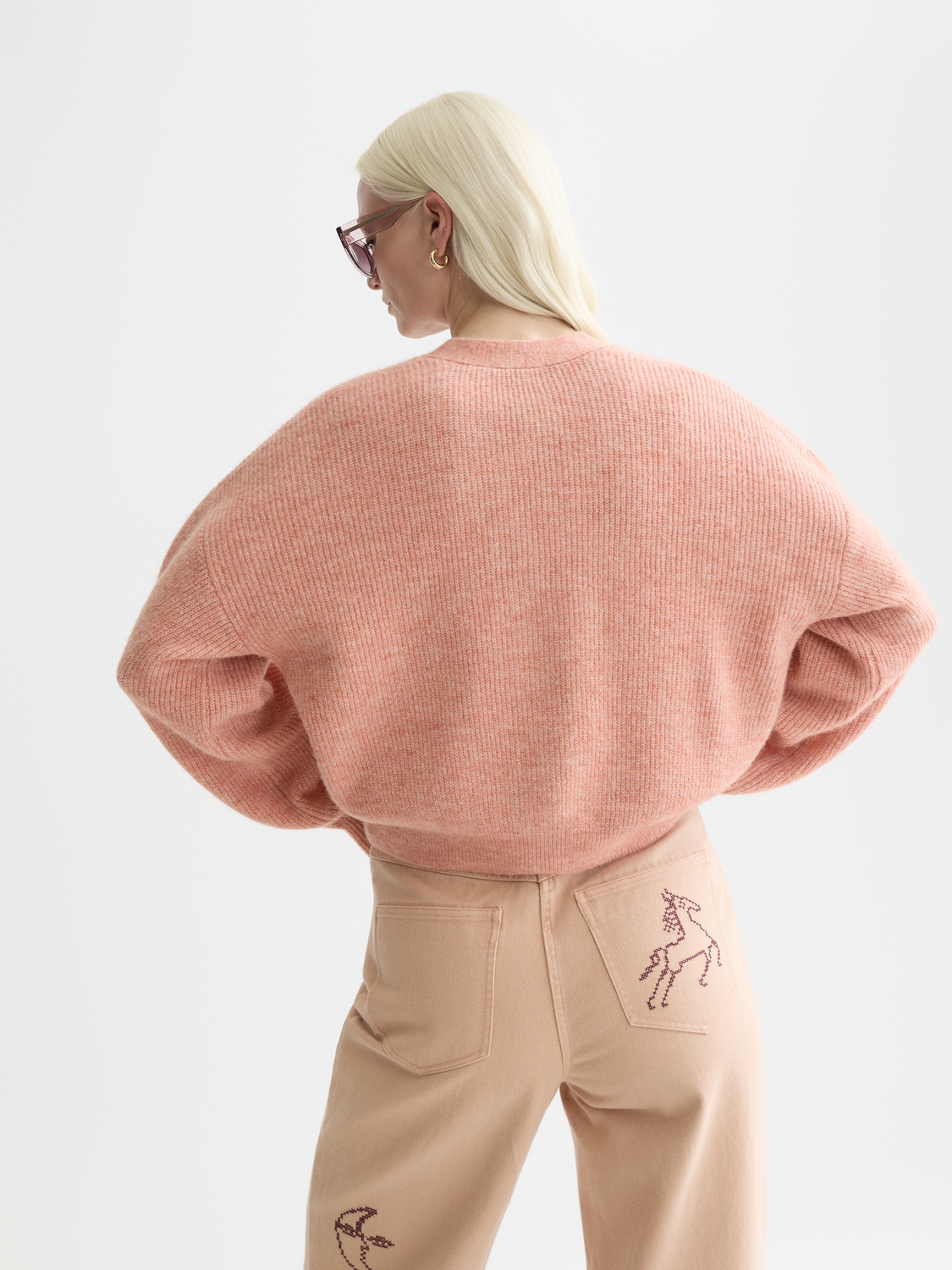 Fuzzy knit cardigan by Scotch & Soda with a soft, textured finish and back view, perfect for cozy, stylish layering.