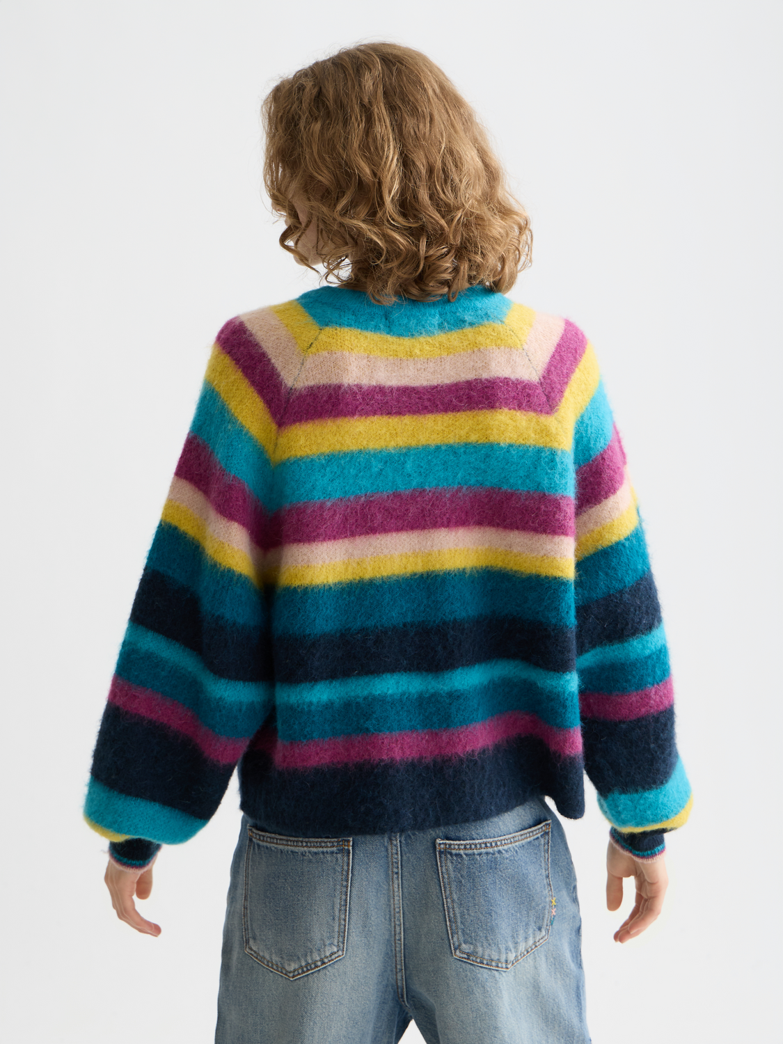 Fuzzy knit pullover by Scotch & Soda, soft textured knitwear in cozy, warm style, shown from the back.