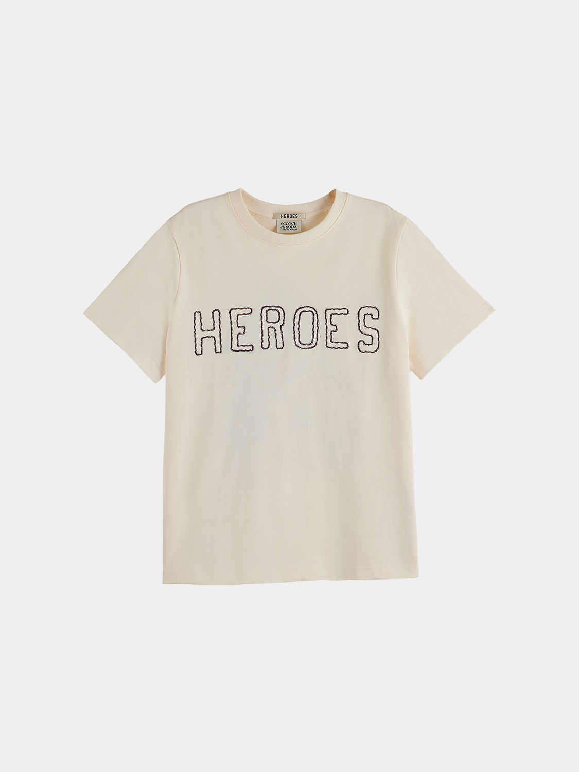 Scarlet red Scotch & Soda artwork regular T-shirt featuring a bold graphic design on the front, short sleeve casual tee.