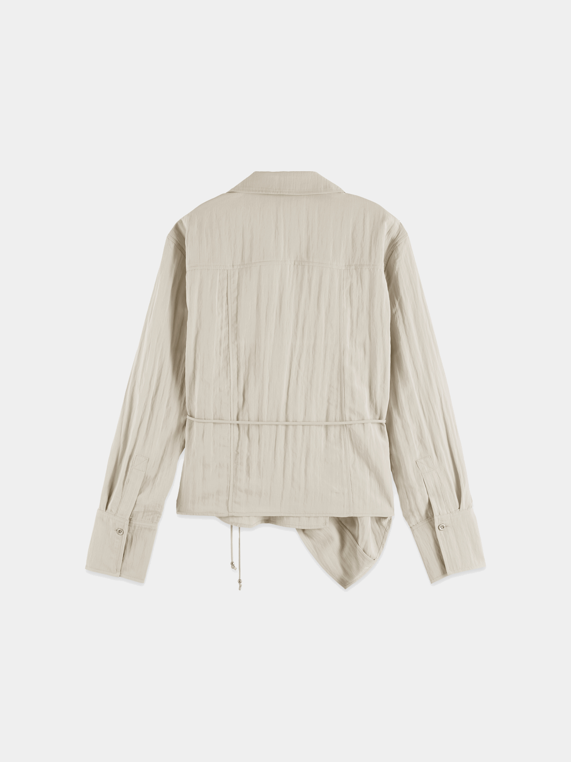 Long sleeve Scotch & Soda wrap shirt showing the back view with a stylish, relaxed fit and detailed fabric design.