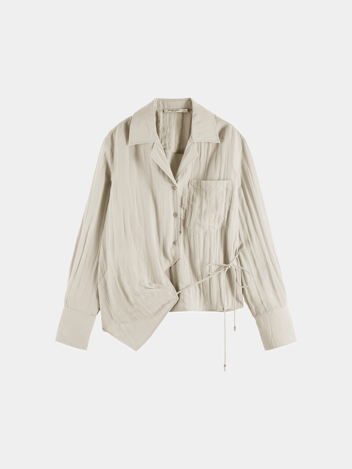 Long sleeve wrap shirt from Scotch & Soda featuring a stylish design and comfortable fit, shown on a model.