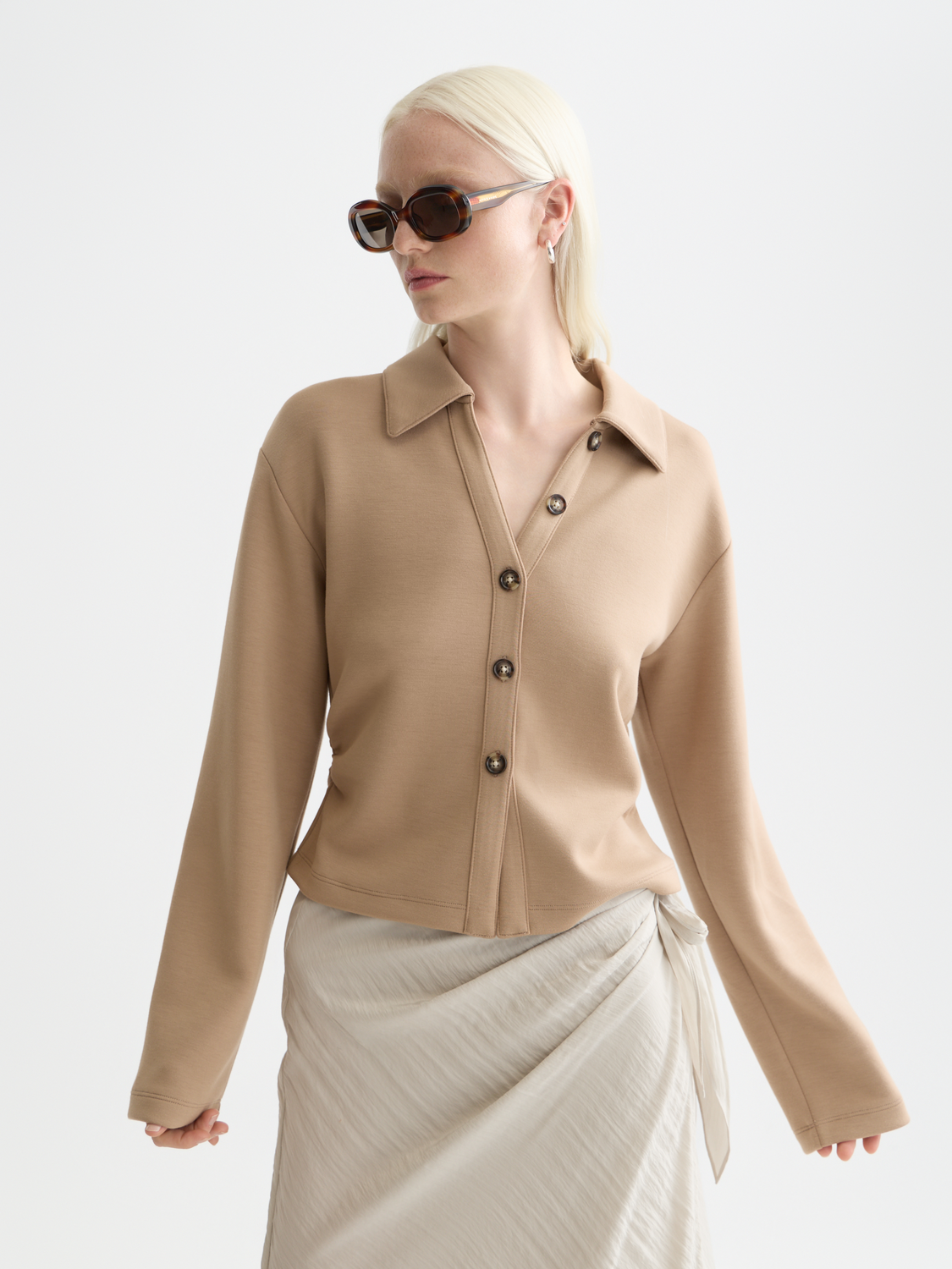 Long-sleeve Scotch & Soda modal shirt shown in a front view with a classic fit and soft fabric.