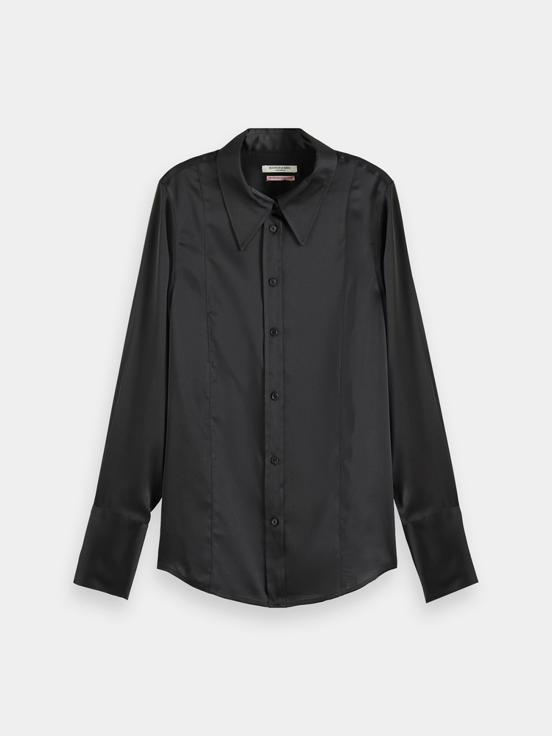 Long-sleeve satin shirt by Scotch & Soda, featuring a sleek, smooth fabric with a classic collar and button front design.
