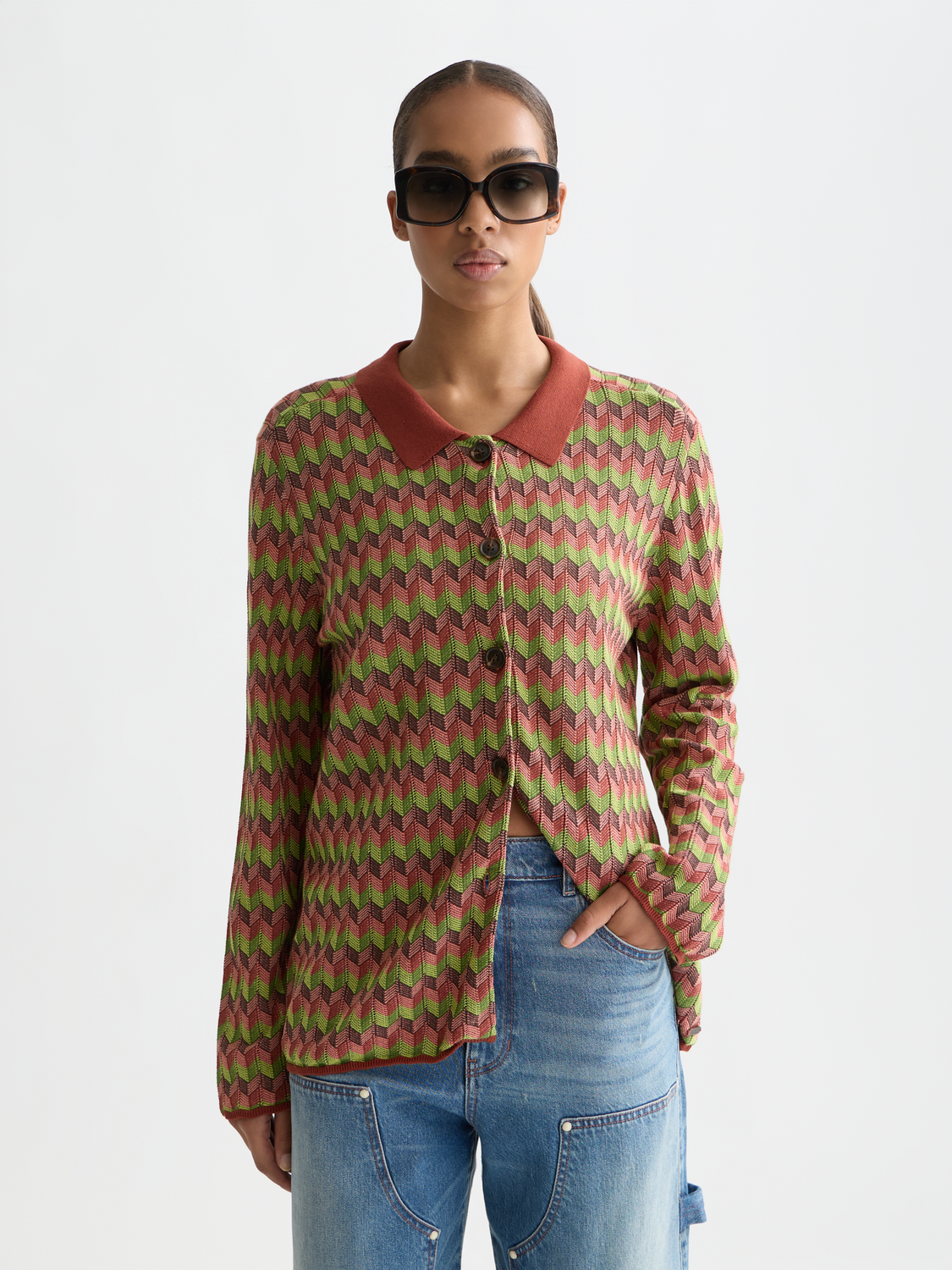 Scotch & Soda jacquard knitted jacket, stylish knitwear with intricate jacquard pattern, front view displayed in the image.