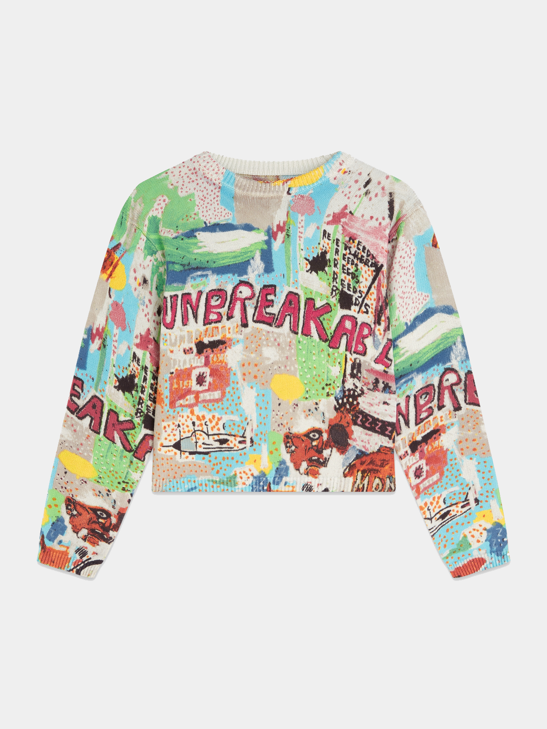 Scotch & SODA S&S x Basquiat printed knitwear pullover featuring colorful artwork and a comfortable fit.
