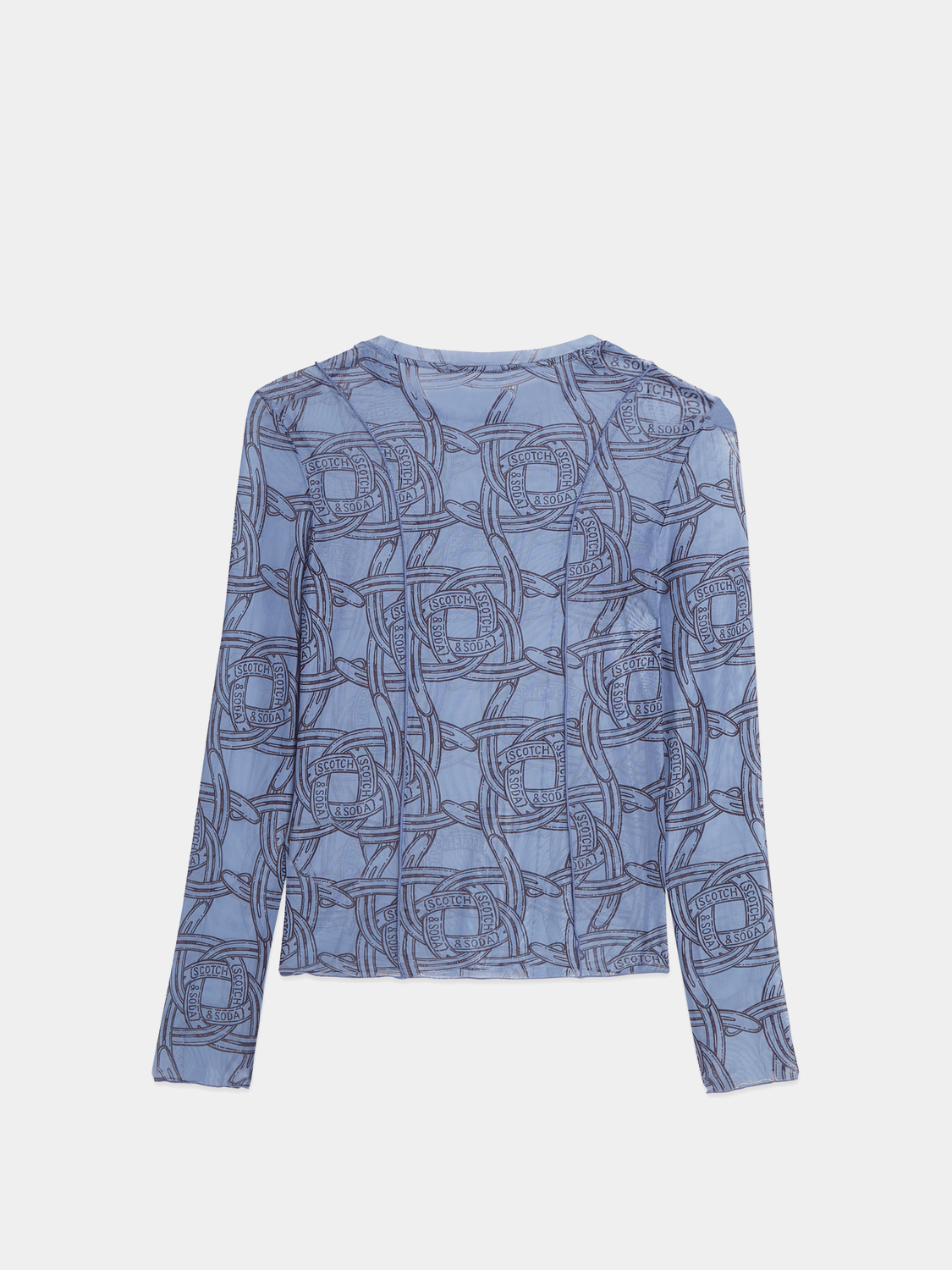 Black mesh long-sleeved T-shirt by Scotch & Soda, featuring breathable fabric and slim fit design.