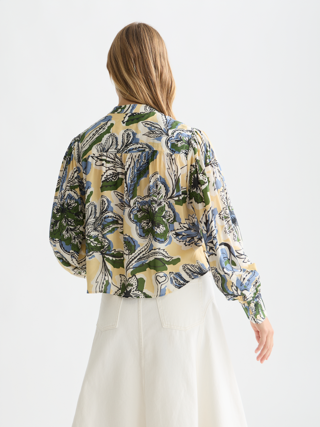 Long sleeve Scotch & Soda pintuck shirt with button closure and tailored fit, shown from the back.