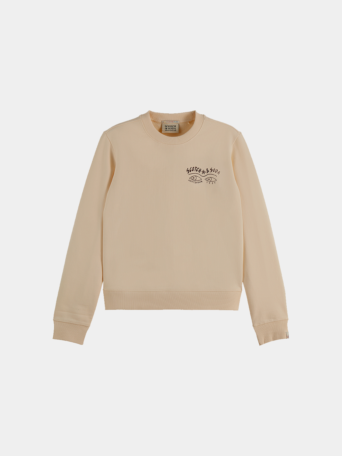 SCOTCH & SODA artwork sweatshirt showcasing a colorful graphic design on a cozy gray sweat.