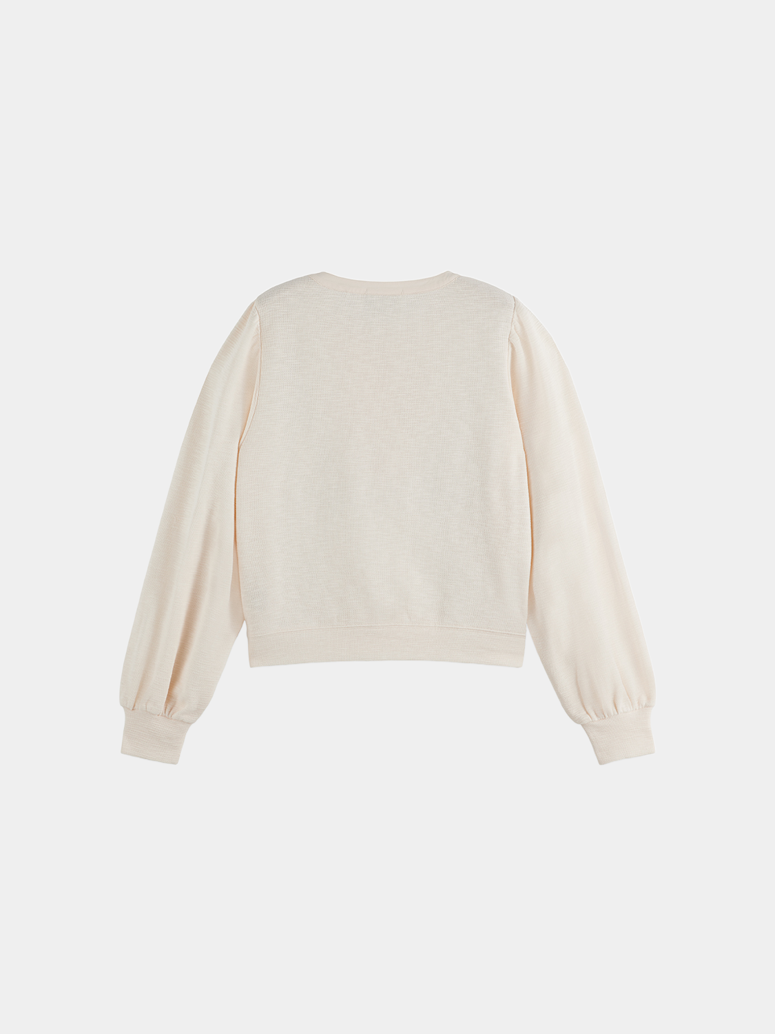 Black Scotch & SODA sweatshirt with placket ties, showcasing casual style and comfortable fabric.