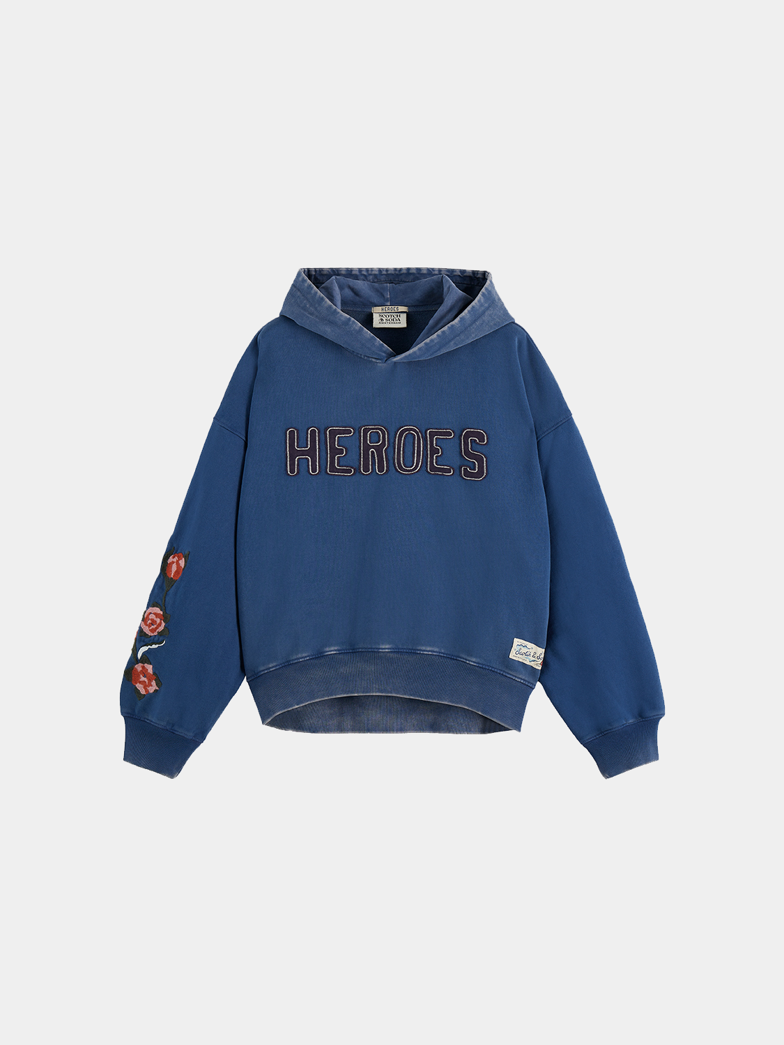 Washed artwork hoodie by Scotch & Soda, cozy sweatshirt with distressed graphic design and soft fabric, casual streetwear style.