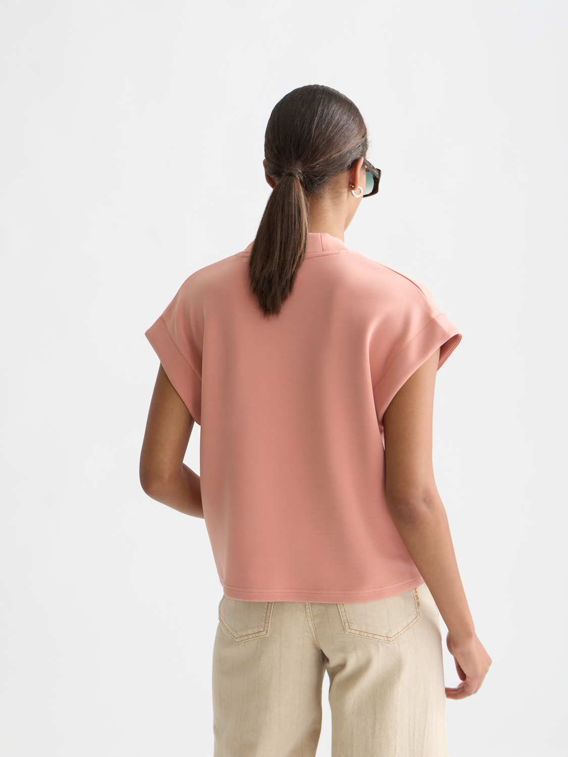 Scotch & Soda V-neck short-sleeved sweatshirt in soft fabric, featuring a relaxed fit and casual style, shown from the back view.