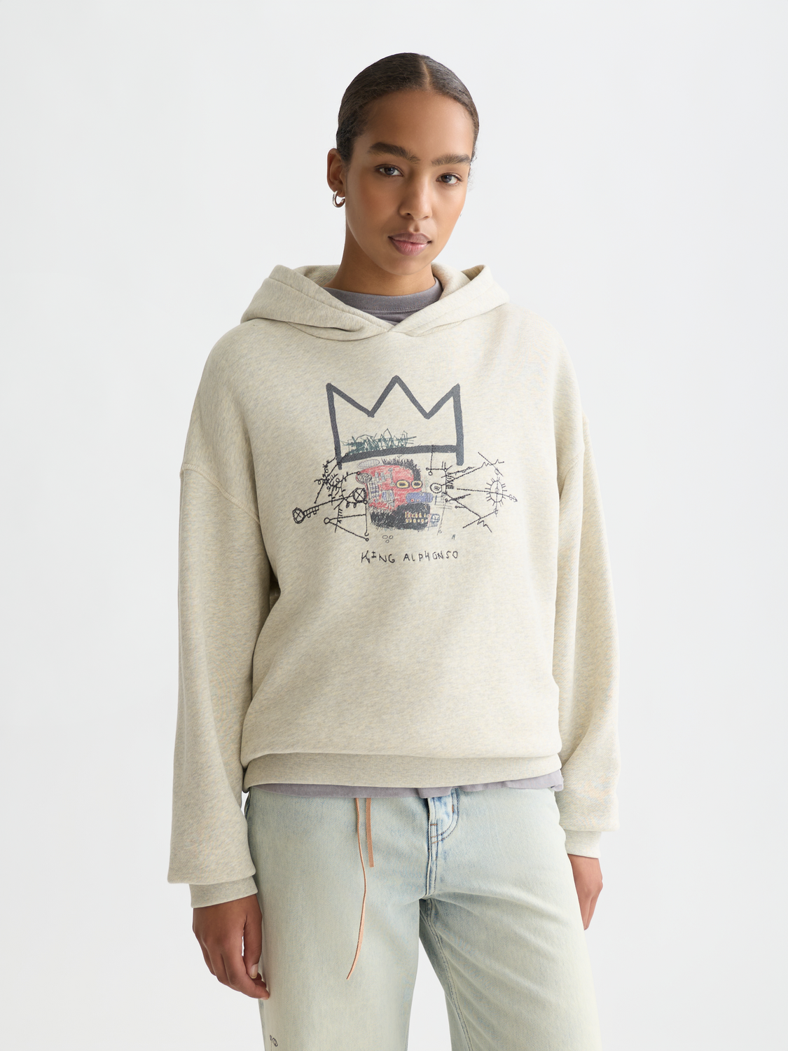 SCOTCH & SODA washed hoodie featuring S&S x Basquiat artwork, with a front graphic print and comfortable sweatshirt style.