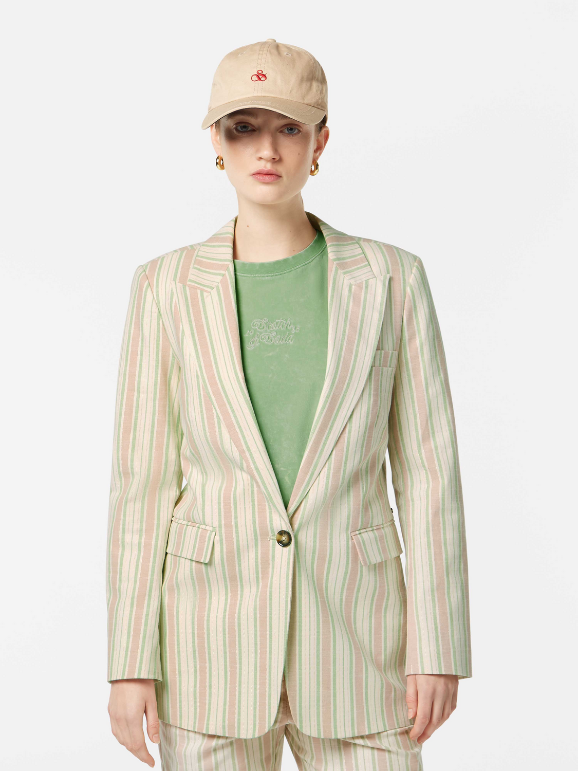 Scotch & Soda Lurex striped blazer with metallic gold and black stripes, tailored fit, and classic lapel collar.